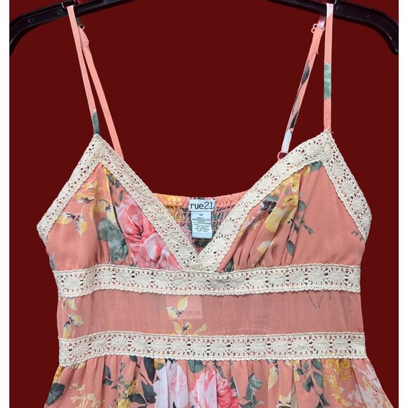 Rue 21 -Women's Summer Sleeveless High Low Hem Ruffle Floral Dress- Pink -Medium - Picture 15 of 16